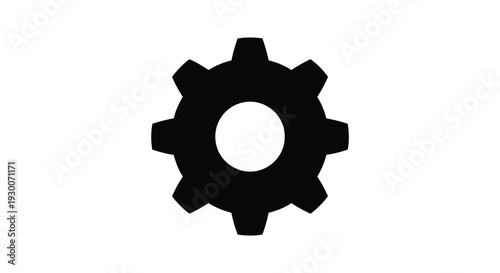 A stark black gear icon is prominently displayed against a white background creating a striking silhouette high quality