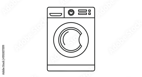 Simple line drawing of a front loading washing machine isolated on a white background