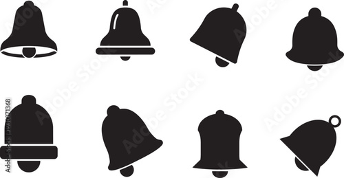Digital Bell Icons: A collection of meticulously crafted bell icons, each showcasing a unique silhouette, perfect for digital interfaces and design applications.