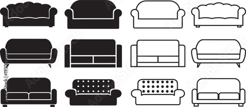 Sofa Selection: Diverse array of sofa designs, from classic to contemporary styles, each silhouette showcases unique characteristics for interior design and home decor.