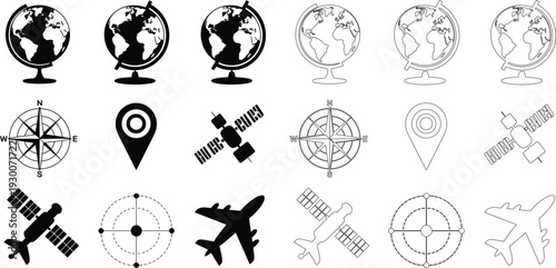Navigation and travel including globes, compasses, GPS, and airplanes
