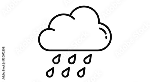 Simple black and white line drawing of a cloud with raindrops falling below