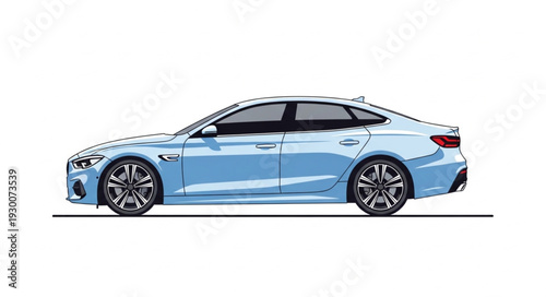 Modern Blue Sedan Car Side View Illustration.