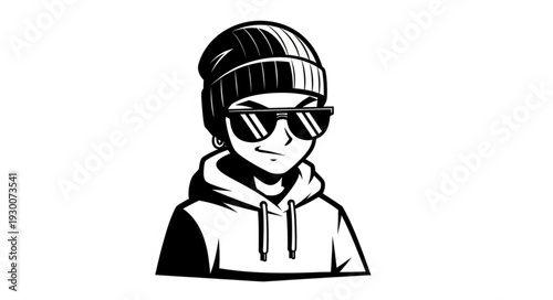 Cool Young Person Wearing Sunglasses and Beanie Hat.