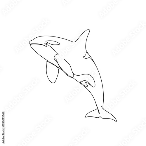 Minimalist one line art drawing of an orca killer whale