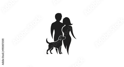 Couple Walking Dog Together Silhouette.