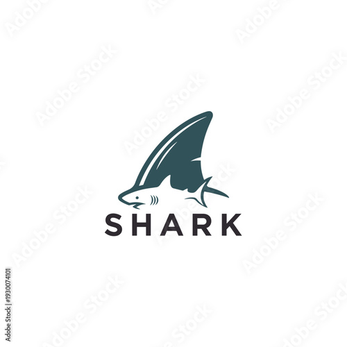 Modern minimalist shark logo design with text on white background