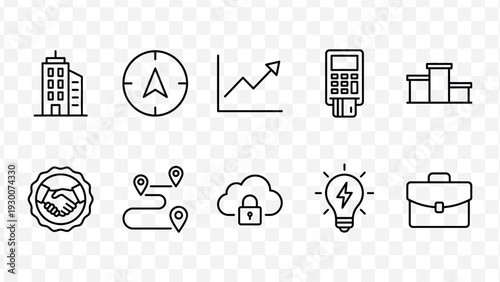 Set of 10 business icons vector isolated on Transparent Background