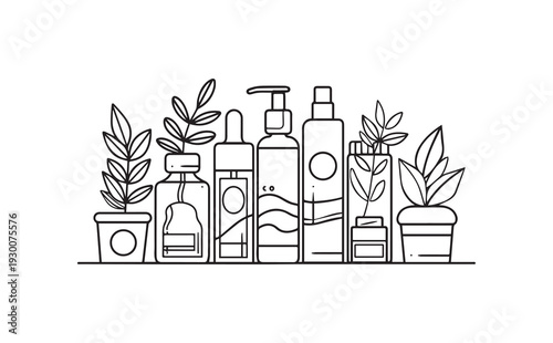 Set of 8 cosmetic products and plants vector illustration