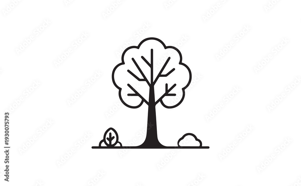 Obraz premium Vector tree icon with rocks