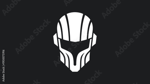 Futuristic White Sci-Fi Helmet Icon on Black Background.
