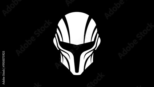 Futuristic White Warrior Helmet on Black Background.