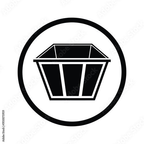 Vector illustration black and white icon of a trash can in a circle
