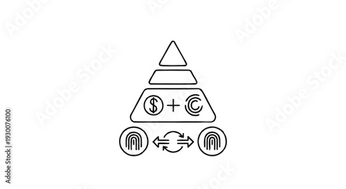 Financial Pyramid Structure with Currency Symbols and Arrows.