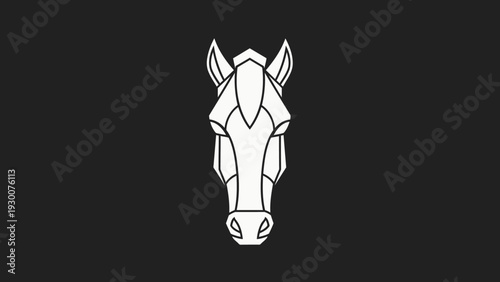 Geometric White Horse Head Silhouette on Black Background.