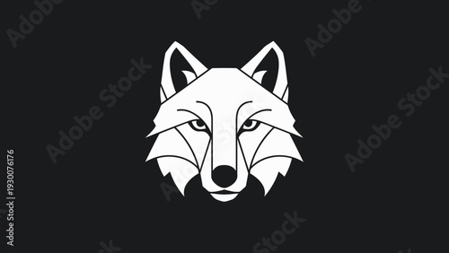 Geometric White Wolf Head Illustration on Black Background.