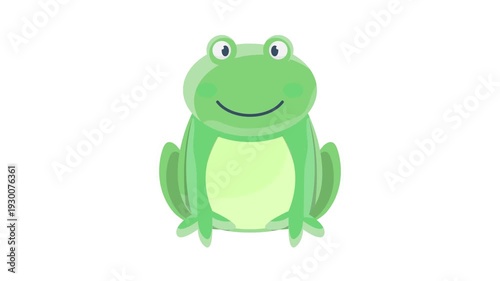 A smiling cartoon frog, depicted in a playful style, radiating joy and friendliness.
