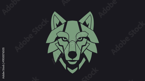 Geometric Wolf Head Emblem with Intense Gaze.