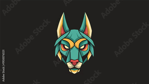Geometric Wolf Head Emblem with Tribal Design Elements.
