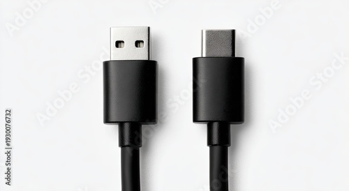 Two black USB cables, one Type-A and one Type-C, against a clean white background