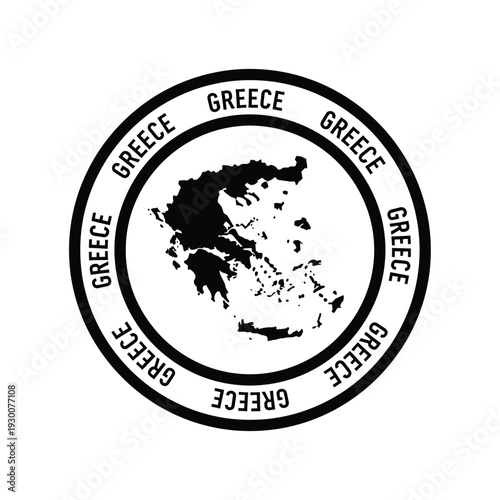 Vector illustration black and white circular logo with map of greece