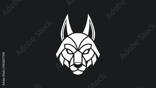 Geometric Wolf Head Logo Design White Outline.