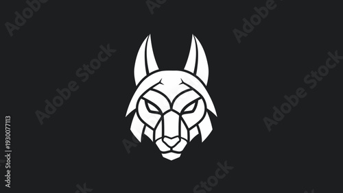 Geometric Wolf Head Logo Design White On Black.