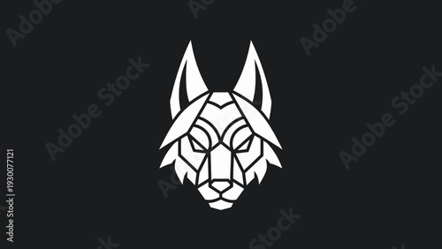 Geometric Wolf Head Logo Design White Outline.
