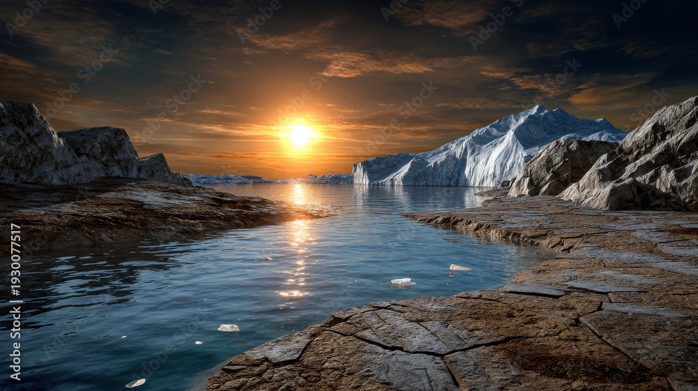 Fototapeta premium Dramatic Visualization of Global Warming Effects on Melting Ice Caps