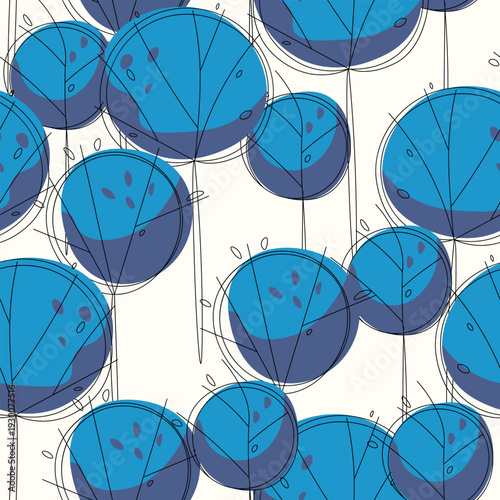 Seamless pattern with trees, plants. Color vector background. Spring, autumn tree for your design. Eco idea concept. Print design for wallpapers, fabric, textile.