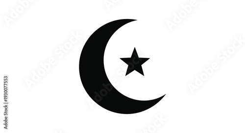 A striking black crescent moon and star design against a white background a bold silhouette high quality professional