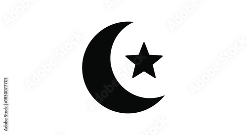 A striking black crescent moon and star design a common islamic symbol presented as a silhouette high quality