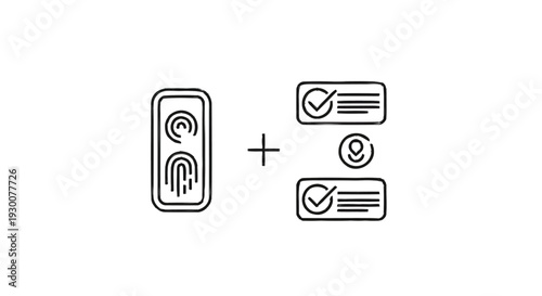 Fingerprint scanner with checkmarks and location pin icons.