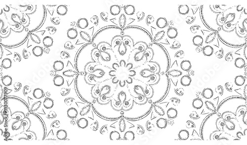 A delicate black and white floral pattern with intricate designs