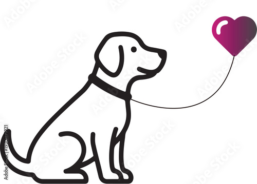 Cute cartoon dog with a bone sitting happily in a simple vector illustration