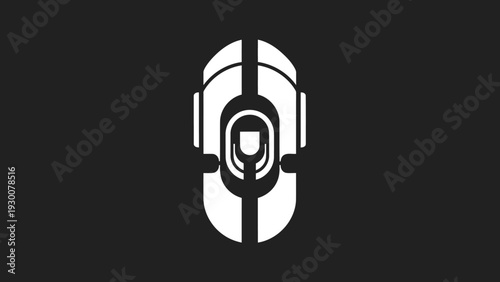 Futuristic Robot Head Design Minimalist White Icon.