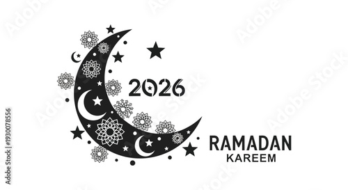 A decorative ramadan kareem design featuring crescent moons stars and floral patterns a striking silhouette high quality professional
