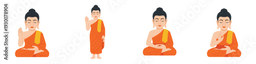 Buddha figures in various poses with transparent background