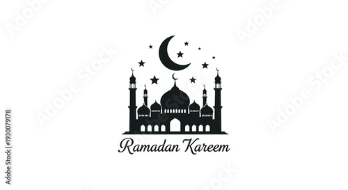 A black silhouette of a mosque and crescent moon with stars celebrates ramadan kareem silhouette high quality professional
