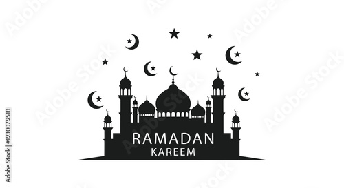 A striking ramadan kareem design featuring a mosque and crescent moons in black silhouette high quality professional detailed