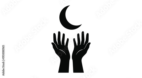 A striking image of open hands reaching towards a crescent moon creating a powerful silhouette high quality professional