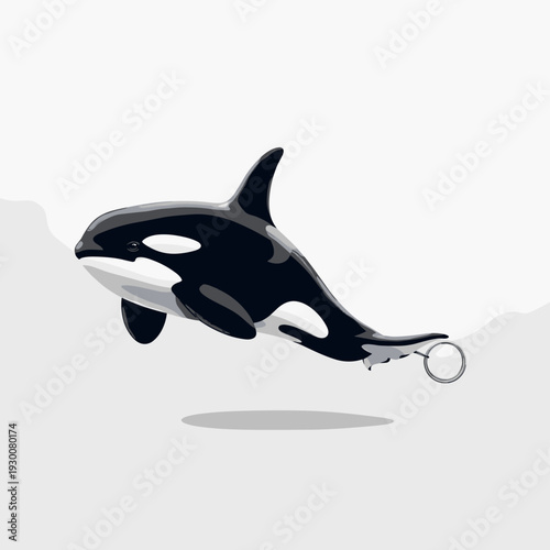 Orca killer whale black and white illustration with a silver keyring on its tail
