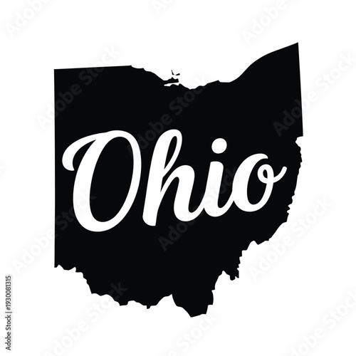 Vector illustration black silhouette of ohio state with white text