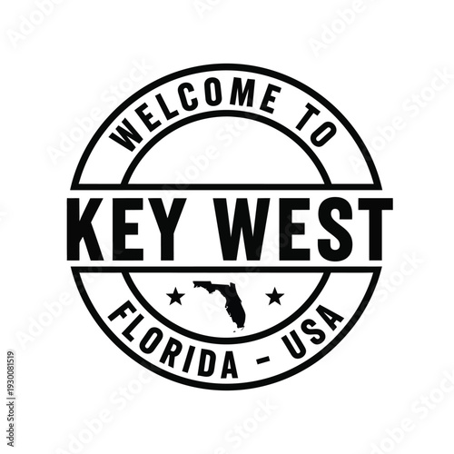 Vector illustration black and white vector illustration of a welcome to key west florida usa stamp on a isolated