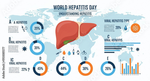 World hepatitis day infographic about understanding hepatitis with a world map and liver