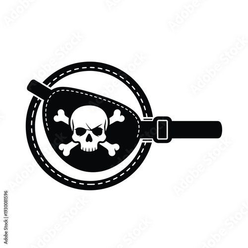 Vector illustration black leather pirate belt buckle with skull and crossbones