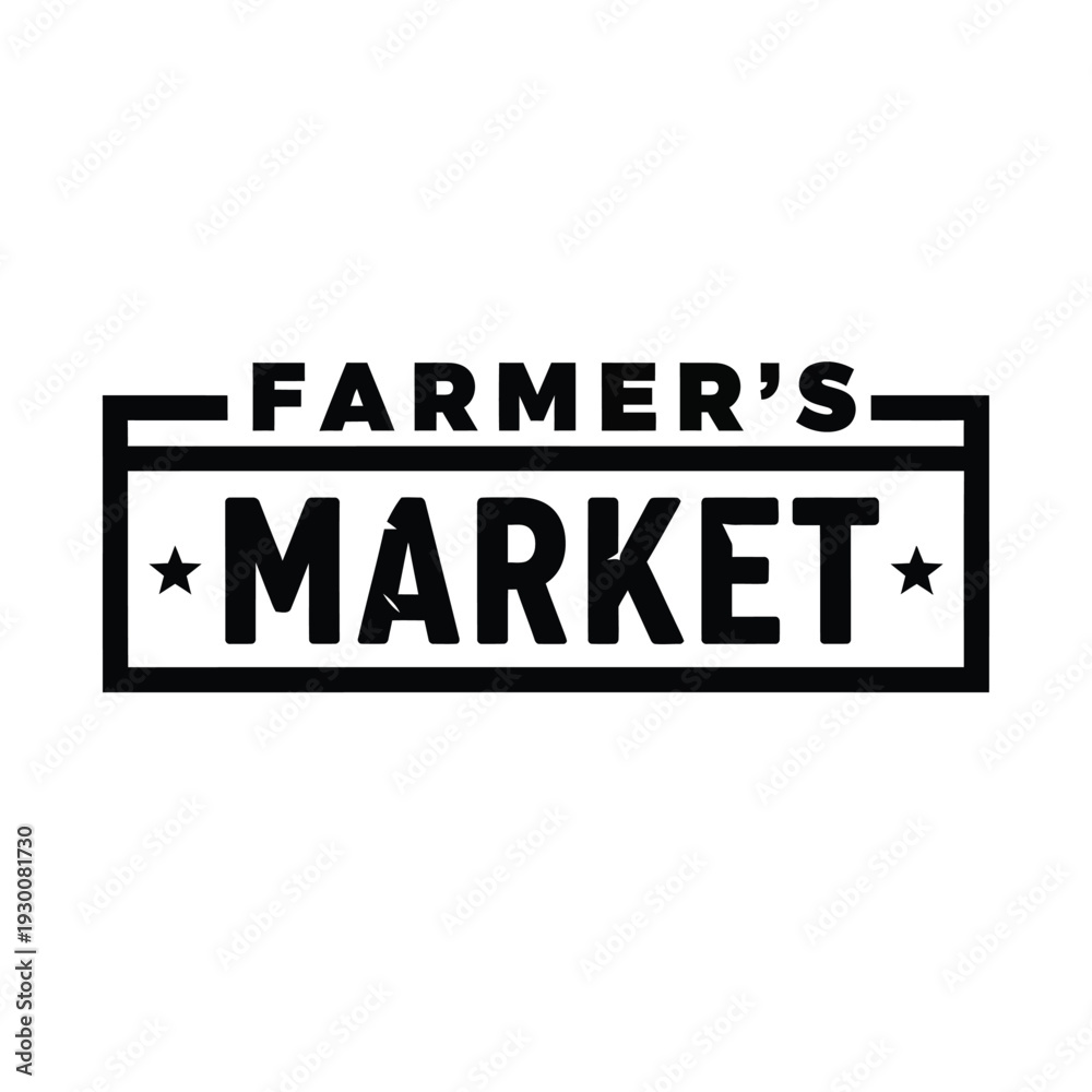 Fototapeta premium Vector illustration black and white farmers market label or badge with stars