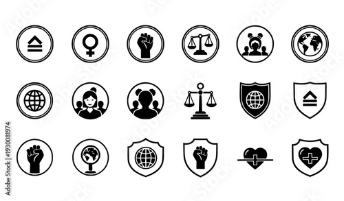 Community human rights badge icon collection solid vector isolated on transparent background