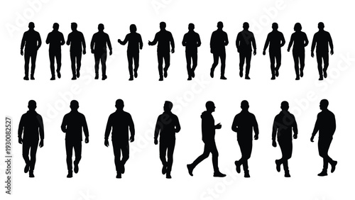 A group of people walking in different poses isolated on white background, Vector