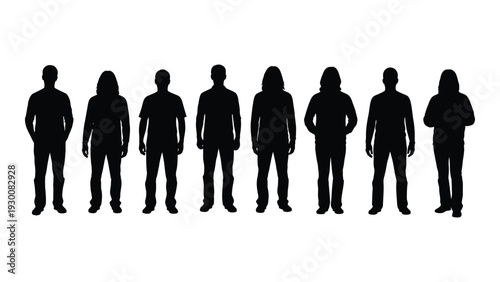 A group of people standing in a line isolated on white background, Vector